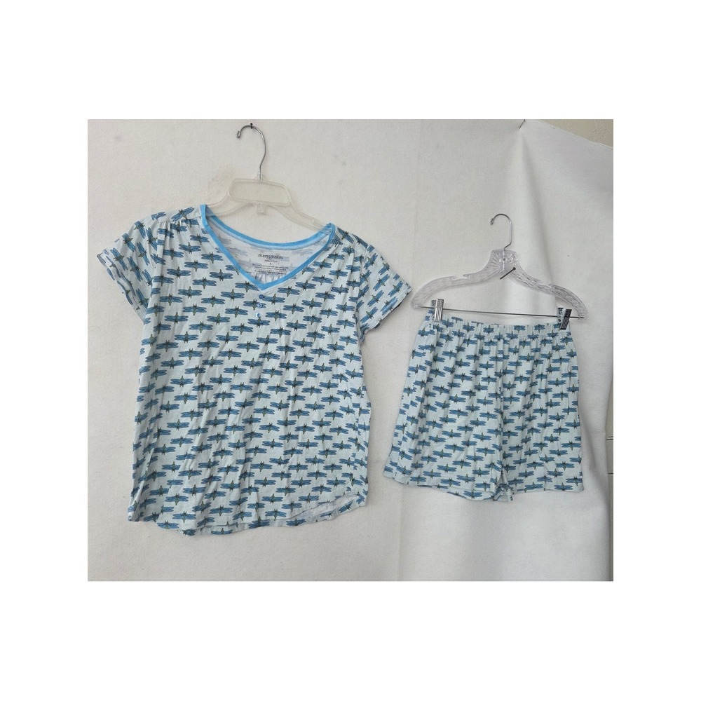 Sleepyheads Pajama Set Women Small Blue Dragonfly 100% Cotton Shorts Top 2pc